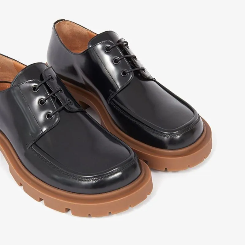 Black Laced Platform Brogue Shoes