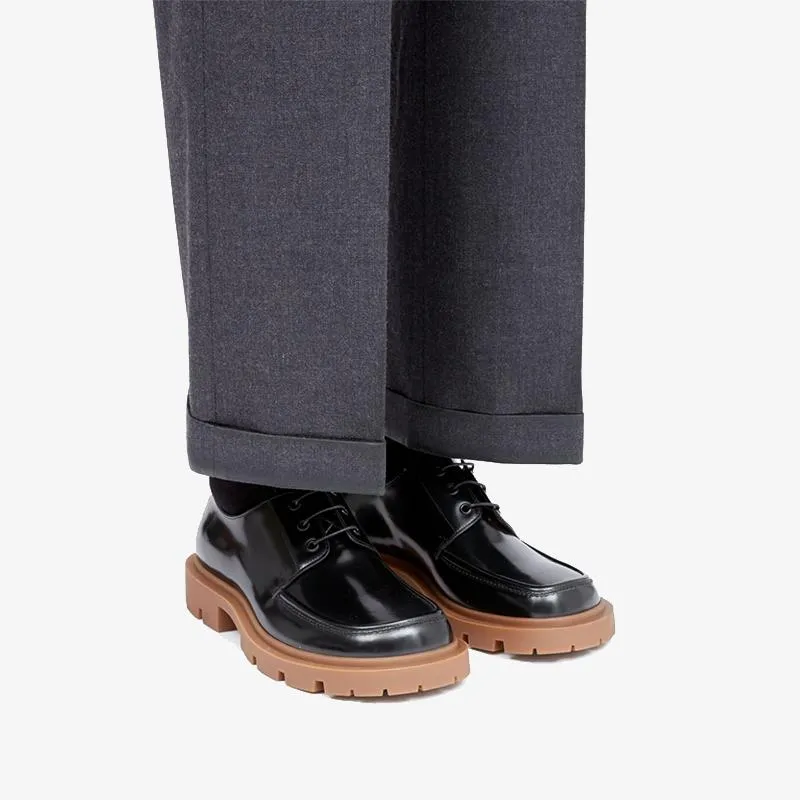 Black Laced Platform Brogue Shoes