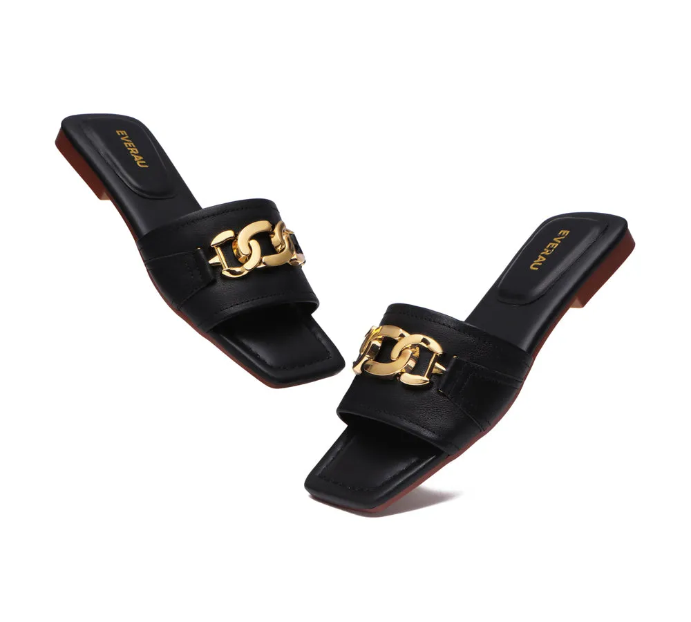 EVERAU® Open Toe Leather Flat Sandals Women Chela