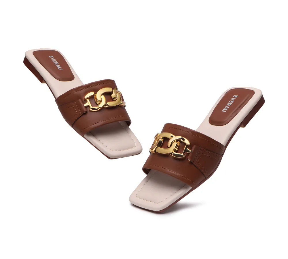 EVERAU® Open Toe Leather Flat Sandals Women Chela