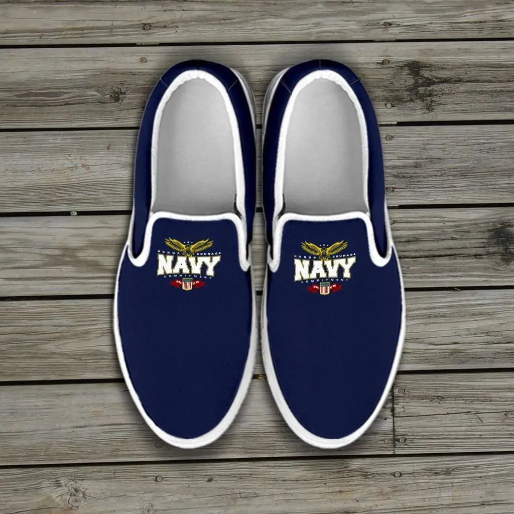 Navy Wings Canvas Slip-on Shoes