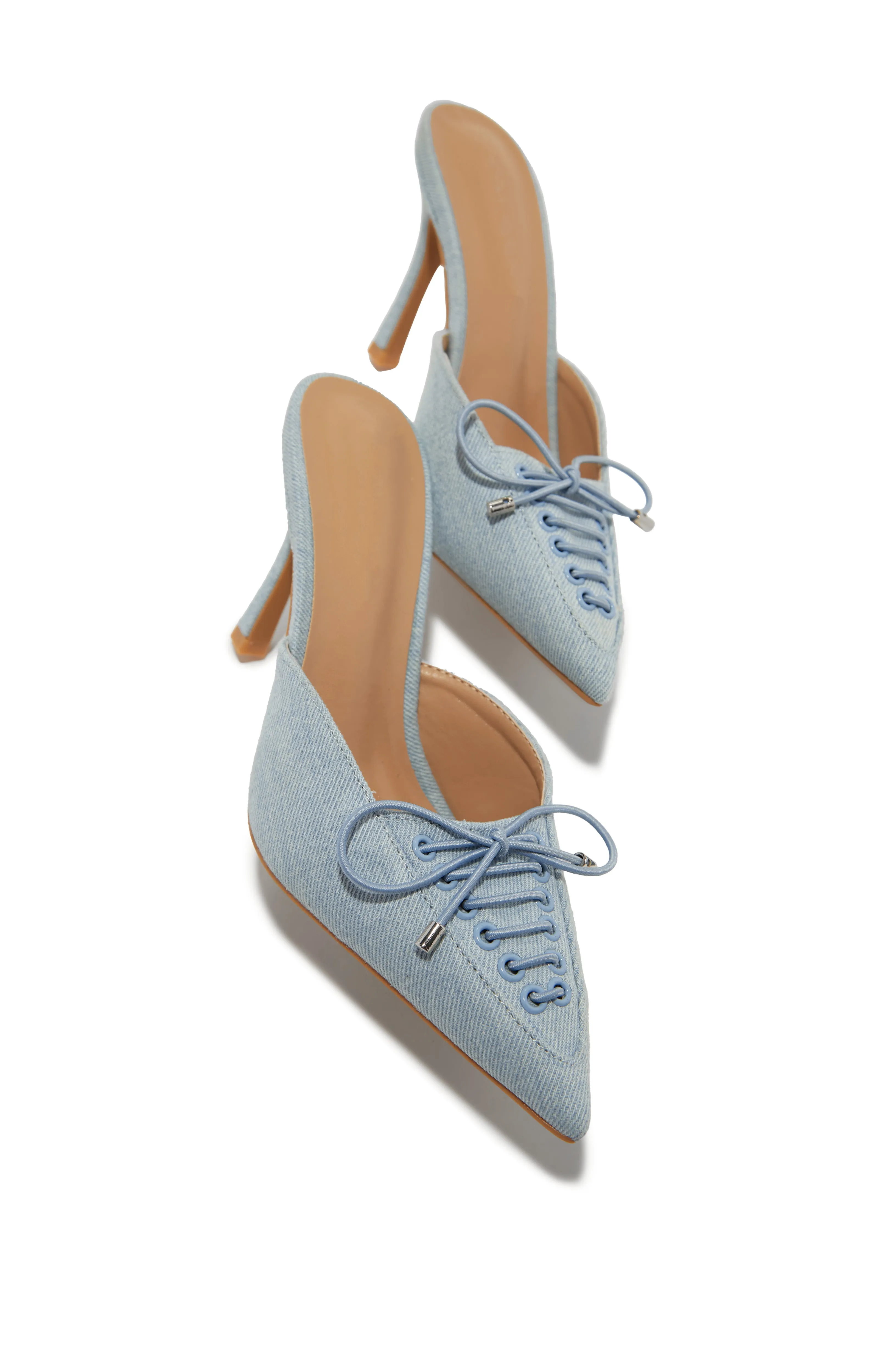 Nyla Pointed Toe Mule Heels - Light Denim