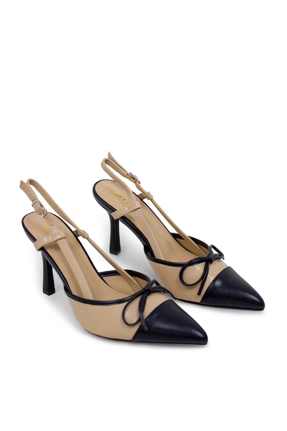 Vee Pointed Toe Kitten Slingback Heel - Beige