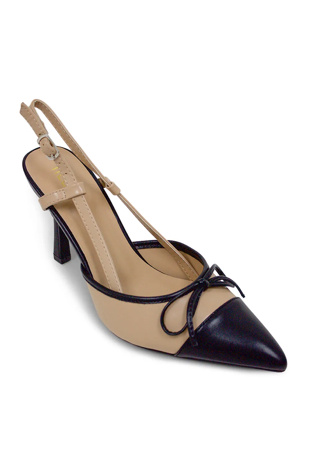 Vee Pointed Toe Kitten Slingback Heel - Beige